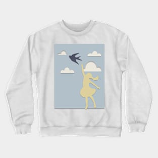 Paper cutout girl reaching for bird Crewneck Sweatshirt